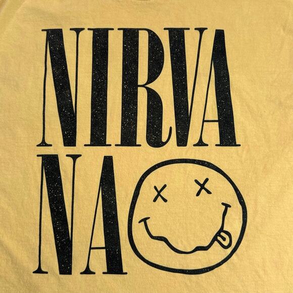 Vintage Style Nirvana Yellow Smiley Face Band T-Shirt XL 24x27 Rock Tee - Picture 4 of 11